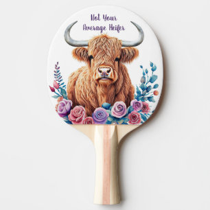 Highland Cow and Flowers Watercolor Ping Pong Paddle