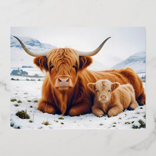 Highland Cow Animal Nature Wildlife Affection Love Foil Holiday Postcard