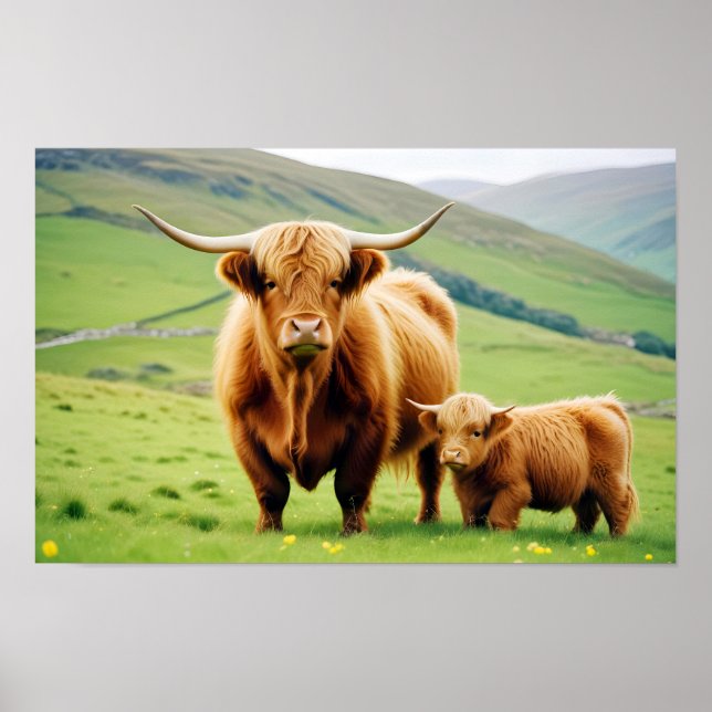 Highland Cow Animal Nature Wildlife Affection Love Poster (Front)
