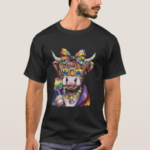 Highland Cow Autism Awareness with Coquette Bow an T-Shirt