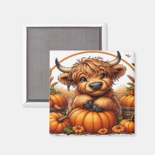Highland Cow Autumn Pumpkins Harvest Farm Art Magnet