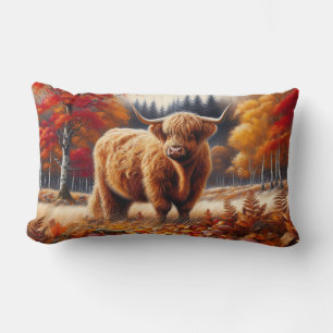Highland Cow Autumn Watercolor Lumbar Pillow