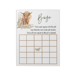 Highland Cow Baby Shower Bingo Game Boho Notepad