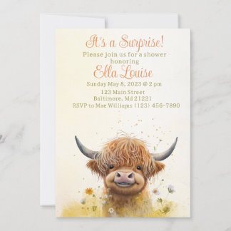 Highland cow baby shower invitation 