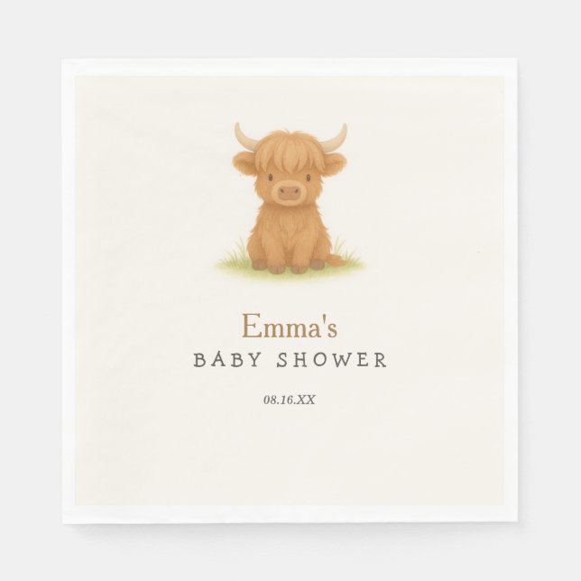 Highland Cow Baby Shower Napkins (Front)