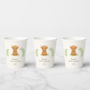 Highland Cow Baby Shower Paper Cups 