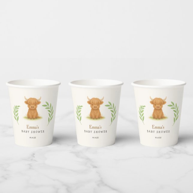 Highland Cow Baby Shower Paper Cups  (Multi)