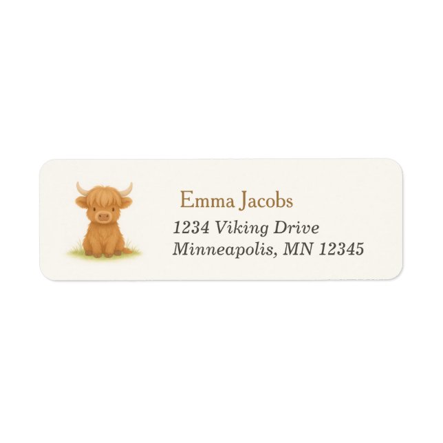 Highland Cow Baby Shower Return Address (Front)