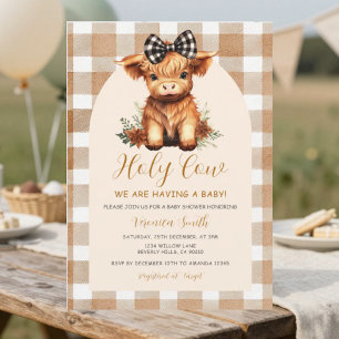 Highland Cow Baby Shower with Bow Gingham Floral Invitation