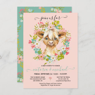 Highland Cow Baby Shower Wreath Invitation