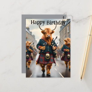 Highland Cow Bagpipe Band, carte postale d'anniver