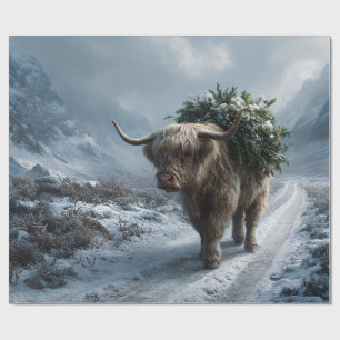 Highland Cow Bearing Winter Greens Wrapping Paper