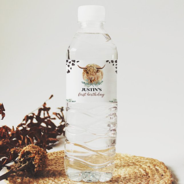 Highland Cow Birthday Water Bottle Label (Creator Uploaded)