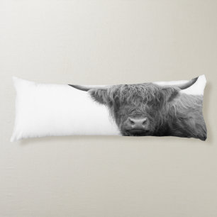 Highland Cow Black & White #4 Body Pillow