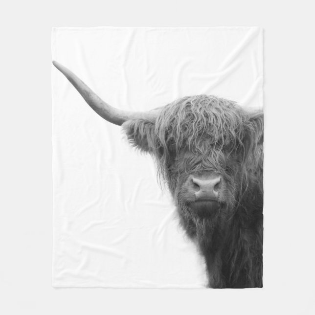 Highland Cow Black & White #4 Fleece Blanket (Front)
