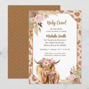 Highland Cow Boho Floral Brown Baby Shower  Invitation