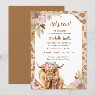 Highland Cow Boho Floral Brown Baby Shower  Invitation