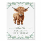 Highland Cow Boho Green Farm Animal Anniversaire