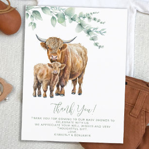Highland Cow Boho Greenery Baby Shower Thank You Postcard