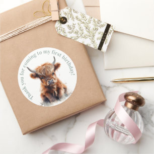 Highland cow boho party favour sticker