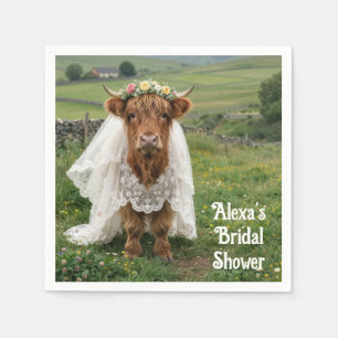 Highland Cow Bride in Lace Veil Napkin