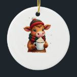 Highland Cow Brushstroke Christmas T-Shirt (4) Ceramic Ornament<br><div class="desc">Highland Cow Brushstroke Christmas T-Shirt (4)</div>
