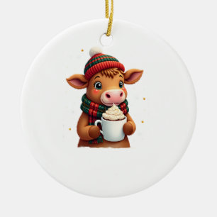 Highland Cow Brushstroke Christmas T-Shirt (4) Ceramic Ornament