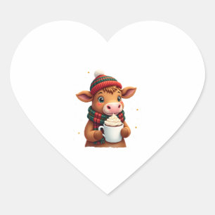 Highland Cow Brushstroke Christmas T-Shirt (4) Heart Sticker