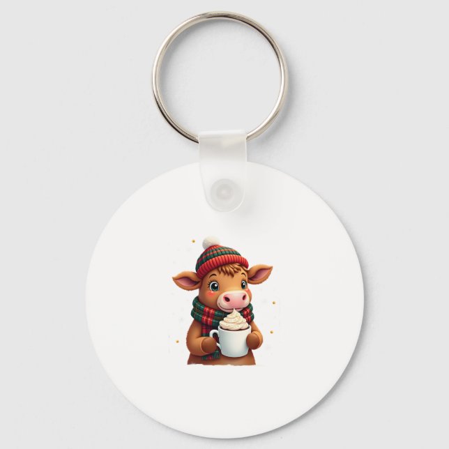 Highland Cow Brushstroke Christmas T-Shirt (4) Keychain (Front)