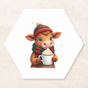 Highland Cow Brushstroke Christmas T-Shirt (4) Paper Coaster