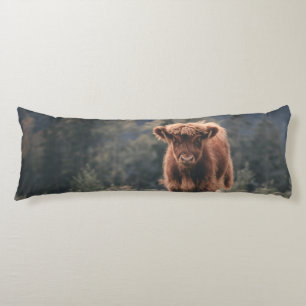 Highland cow calf autumn grass field body pillow