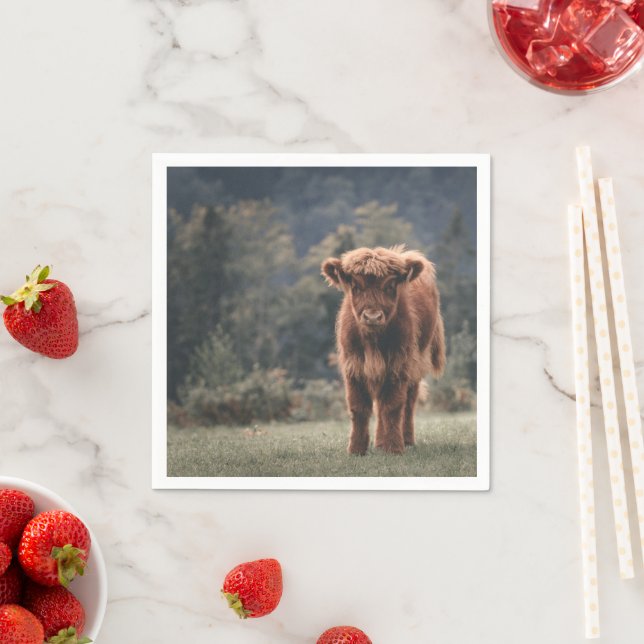 Highland cow calf autumn grass field napkin (Insitu)