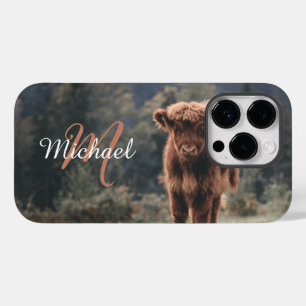 Highland cow calf autumn grass monogram initial Case-Mate iPhone 14 pro case