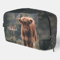 Highland cow calf autumn grass monogram initial