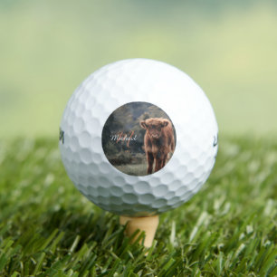 Highland cow calf autumn grass monogram initial golf balls