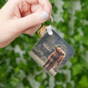 Highland cow calf autumn grass monogram initial keychain