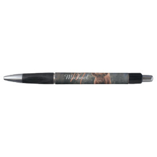 Highland cow calf autumn grass monogram initial pen