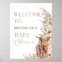 Highland Cow Calf Floral Frame Baby Shower Welcome