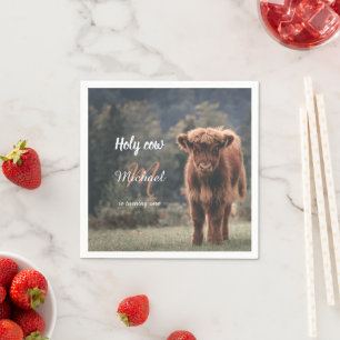 Highland cow calf monogram first birthday party napkin