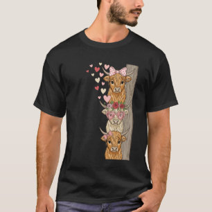 Highland Cow Calf Valentine Peekaboo Farm Animal L T-Shirt