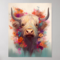Highland Cow Canvas Wall Art Farmyard Poster