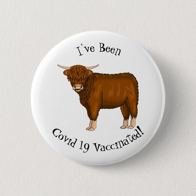 Highland cow cartoon illustration 2 inch round button (Front)