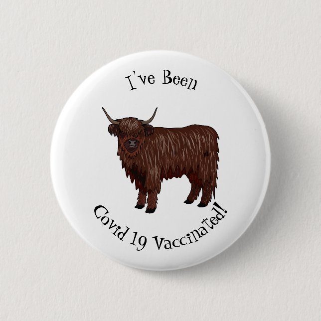 Highland cow cartoon illustration 2 inch round button (Front)