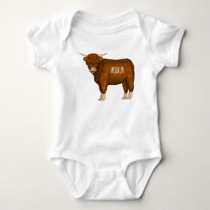 Highland cow cartoon illustration baby bodysuit
