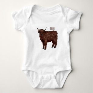 Highland cow cartoon illustration  baby bodysuit