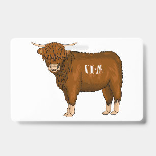 Highland cow cartoon illustration  badge