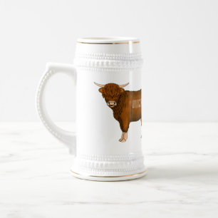 Highland cow cartoon illustration beer stein