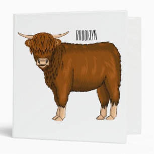Highland cow cartoon illustration binder