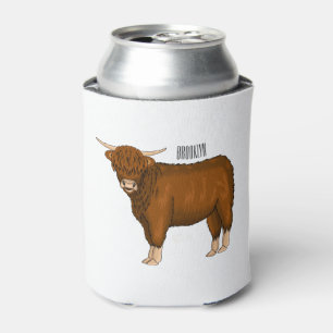 Highland cow cartoon illustration can cooler