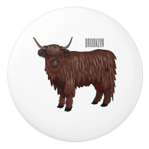 Highland cow cartoon illustration  ceramic knob